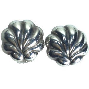 Vintage Sterling Silver Clam Scallop Shell Puffed Clip-on Earrings Made in Italy